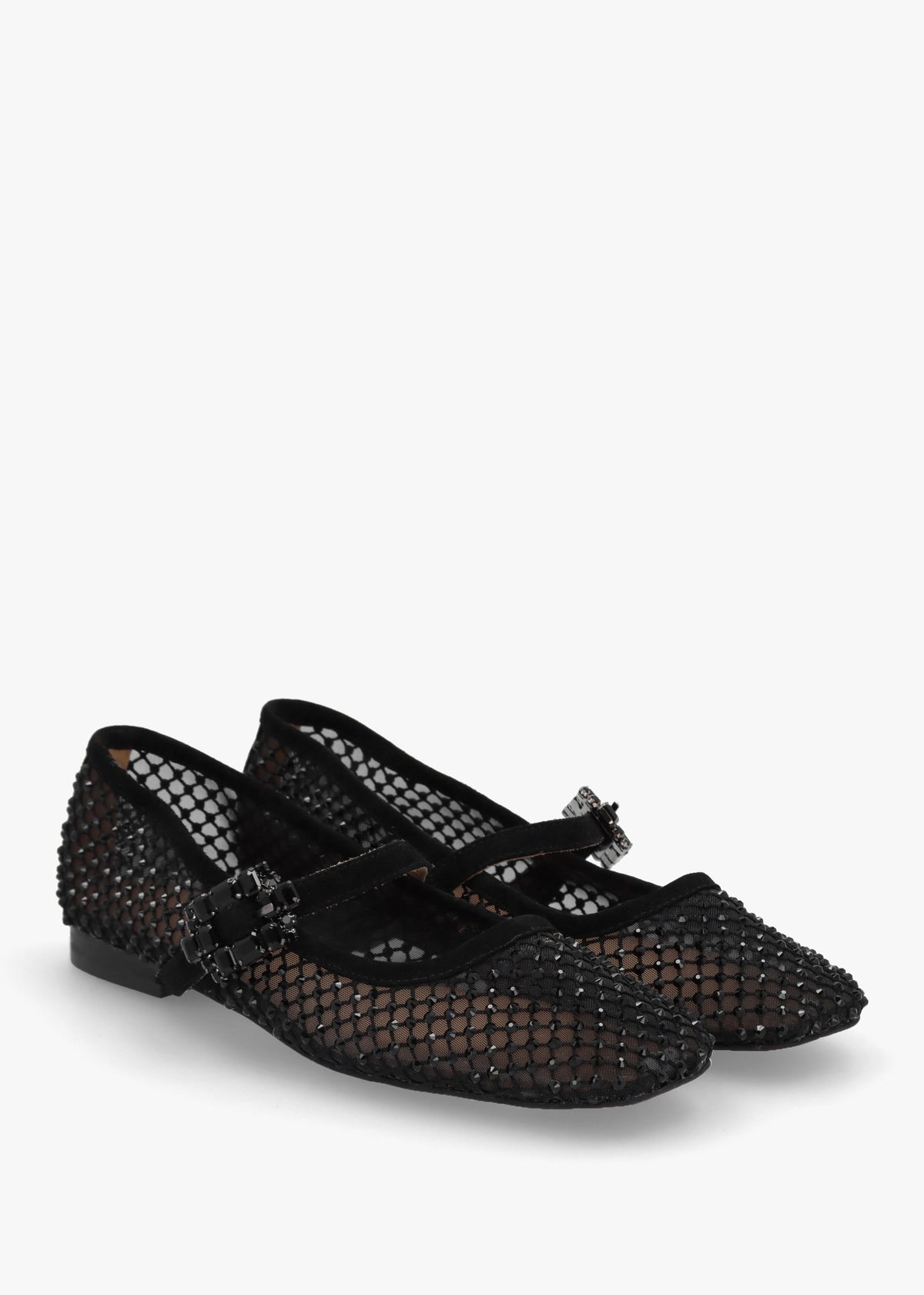 Alma Black Suede Crystal Mesh Mary Jane Pumps