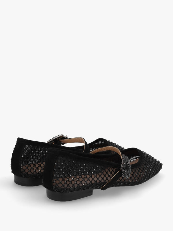 Alma Black Suede Crystal Mesh Mary Jane Pumps