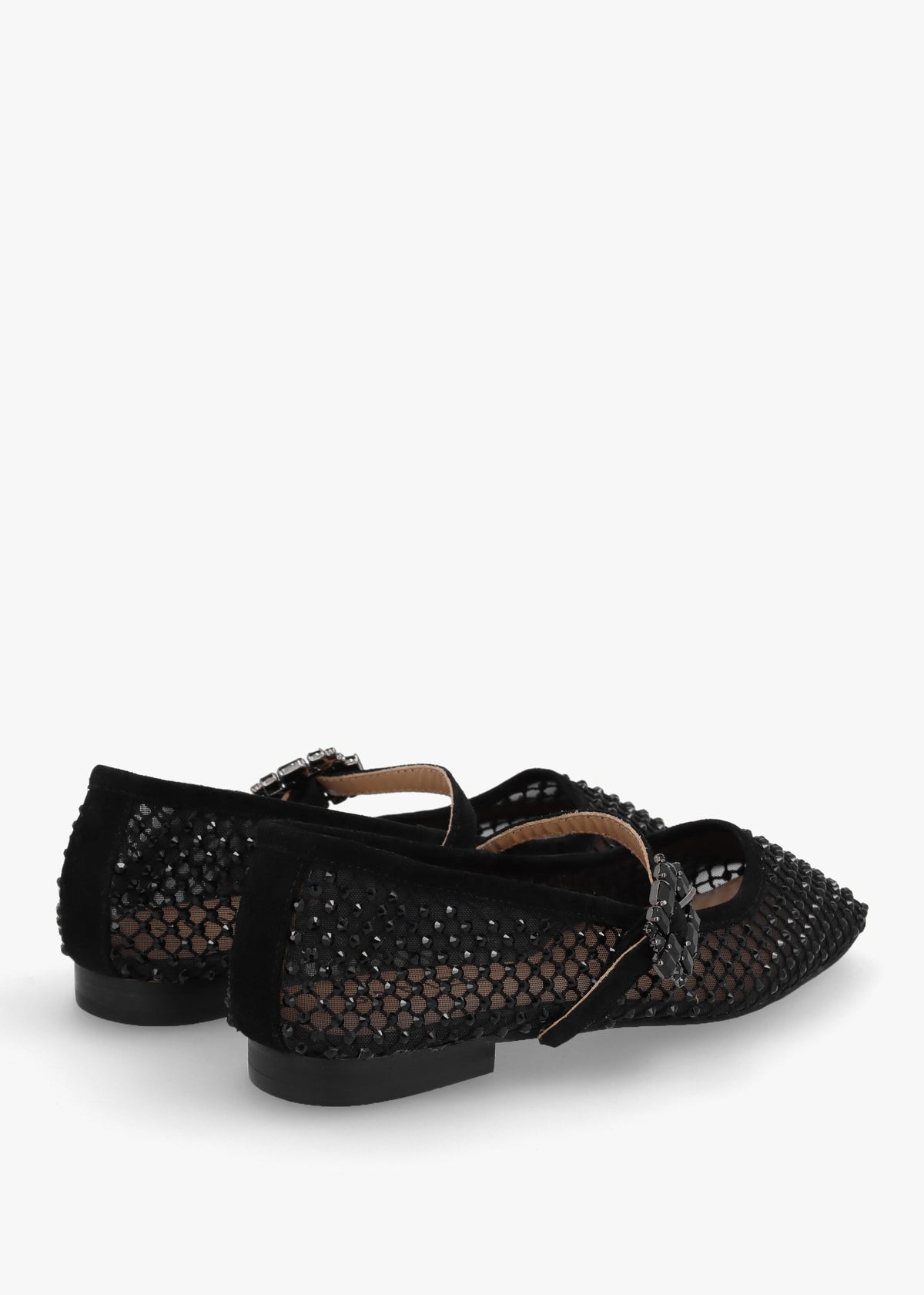 Alma Black Suede Crystal Mesh Mary Jane Pumps