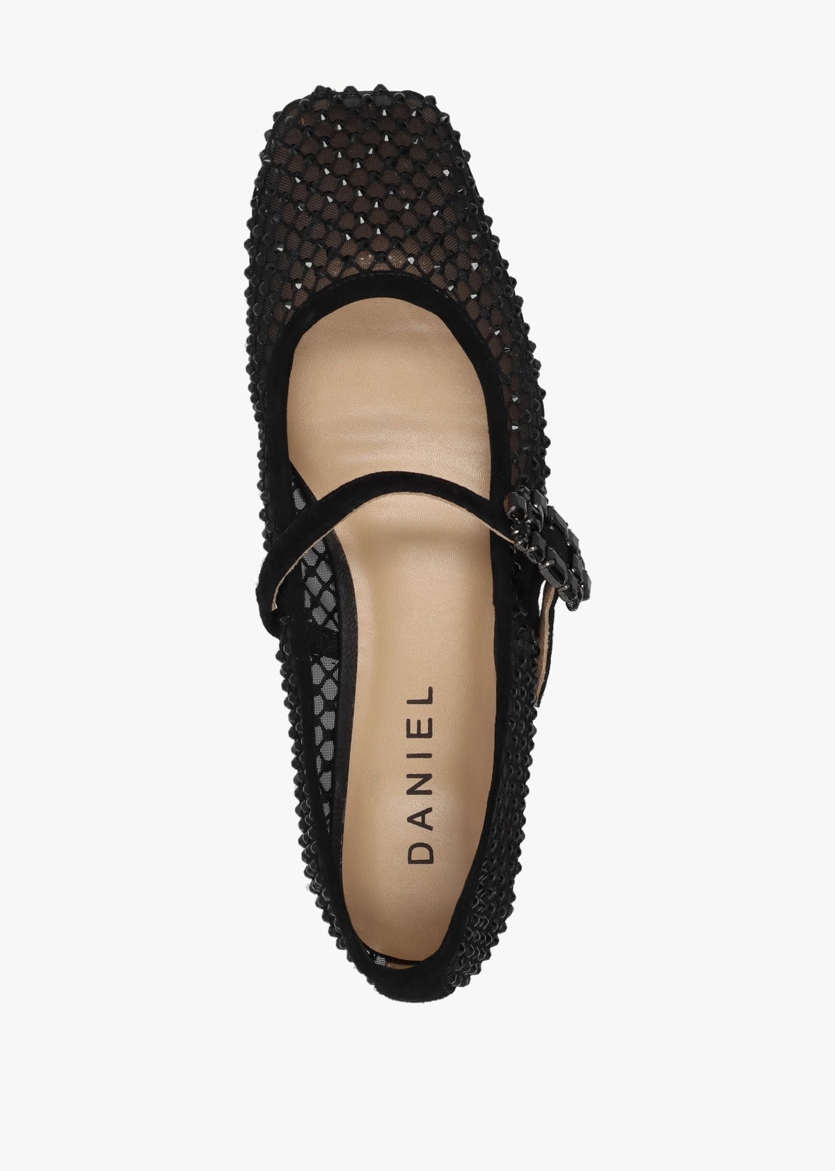 Alma Black Suede Crystal Mesh Mary Jane Pumps