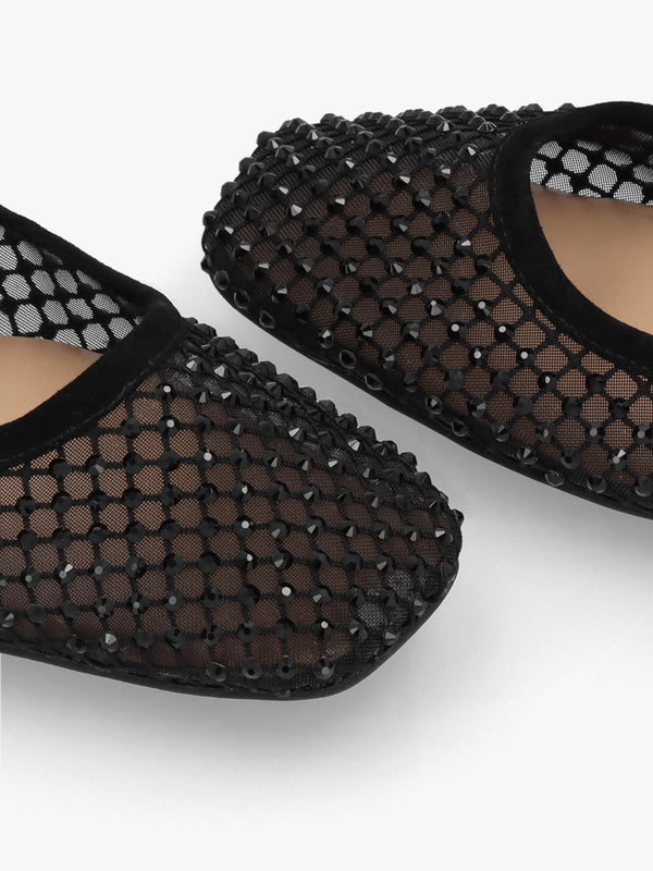 Alma Black Suede Crystal Mesh Mary Jane Pumps