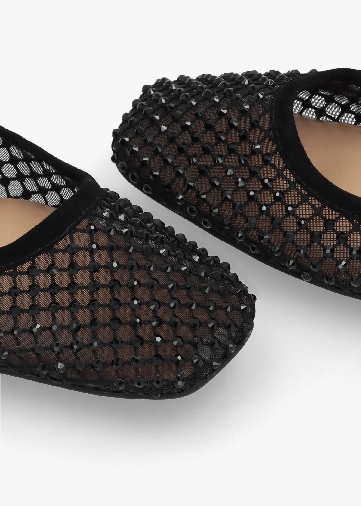 Alma Black Suede Crystal Mesh Mary Jane Pumps