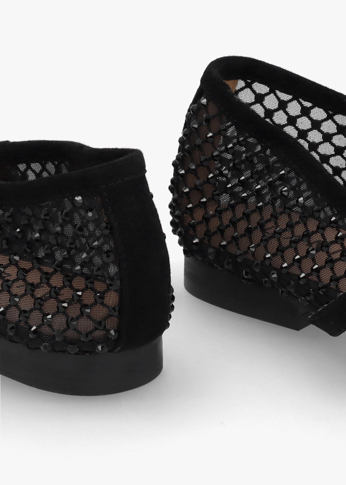 Alma Black Suede Crystal Mesh Mary Jane Pumps