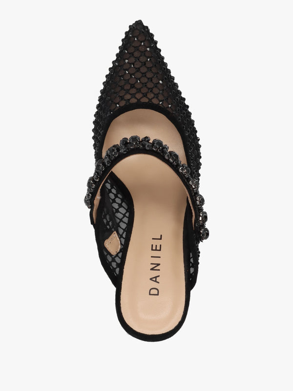 Alma Black Crystal Mesh Heeled Mary Janes