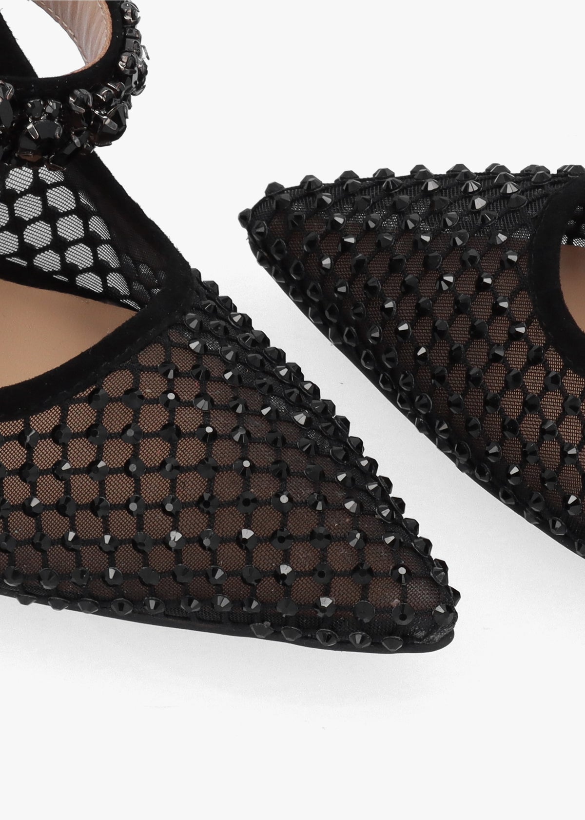 Alma Black Crystal Mesh Heeled Mary Janes
