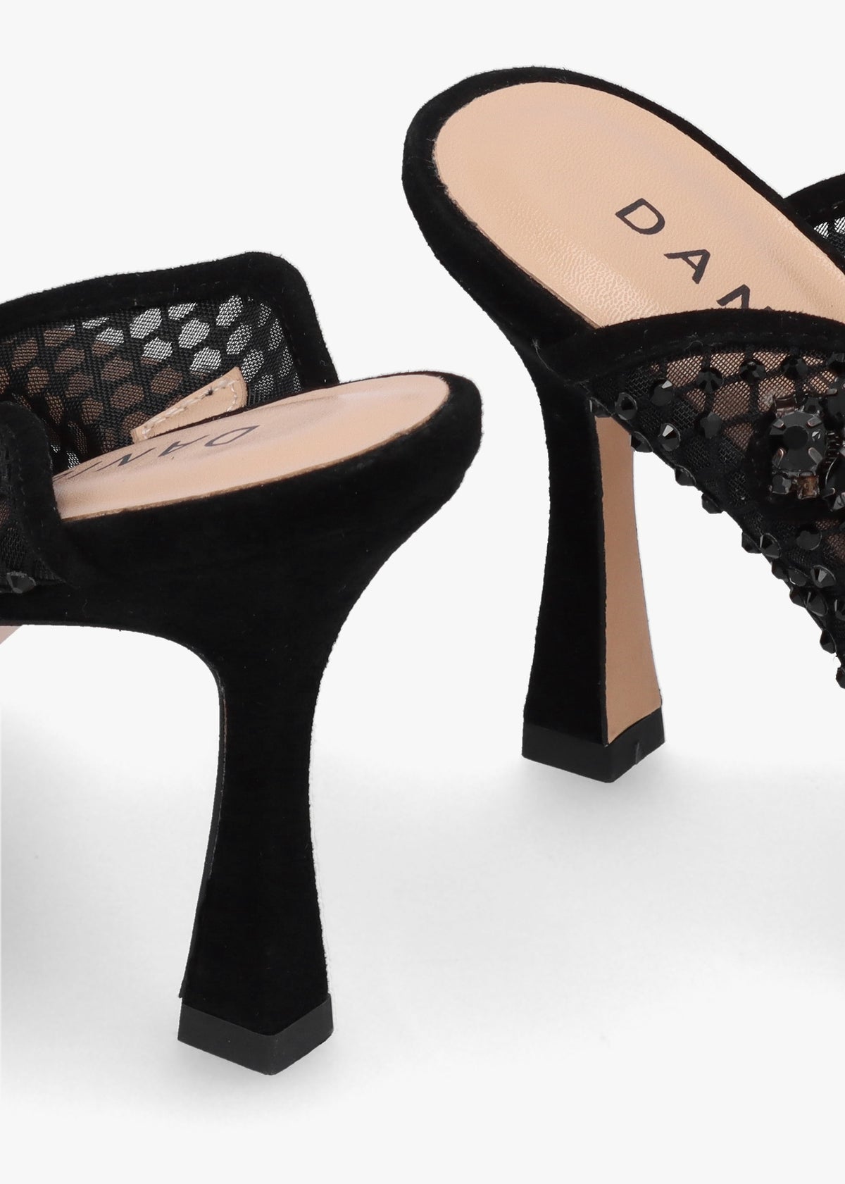 Alma Black Crystal Mesh Heeled Mary Janes