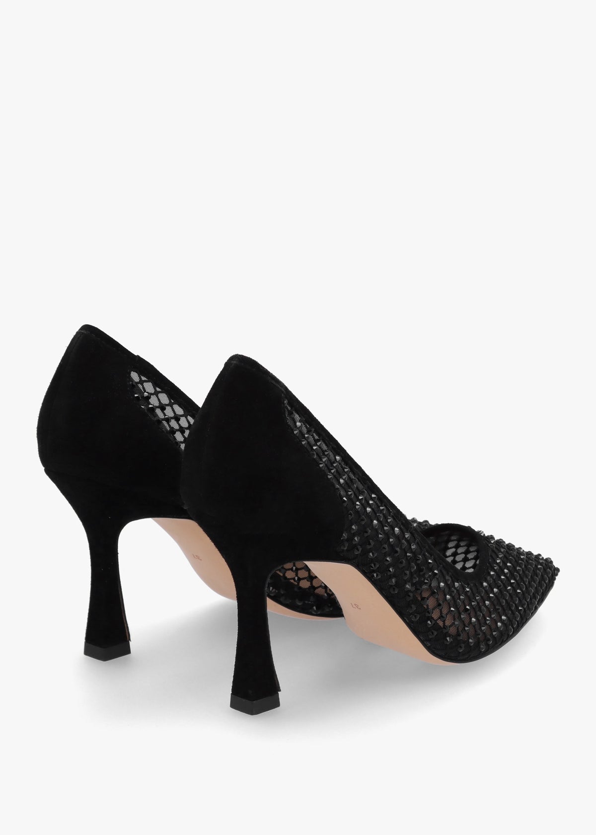 Alma Black Crystal Mesh Heeled Court Shoes