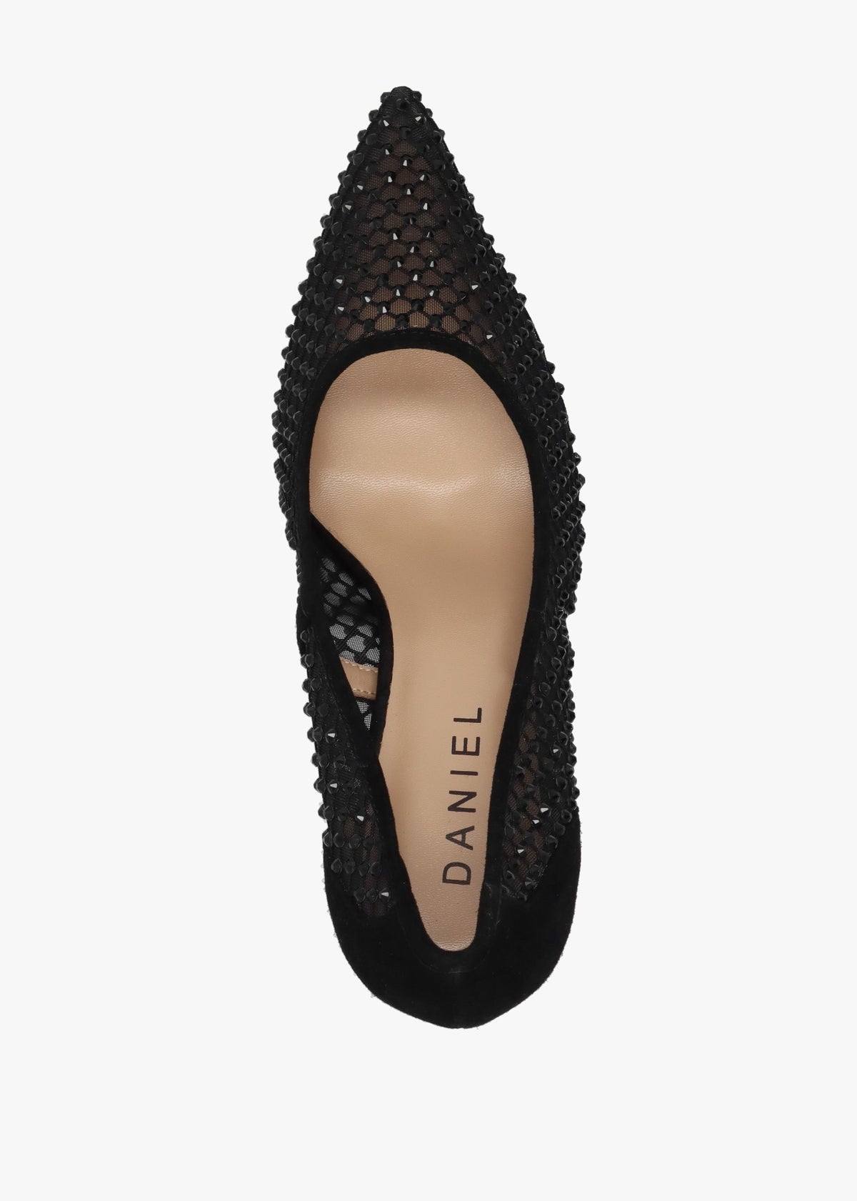 Alma Black Crystal Mesh Heeled Court Shoes