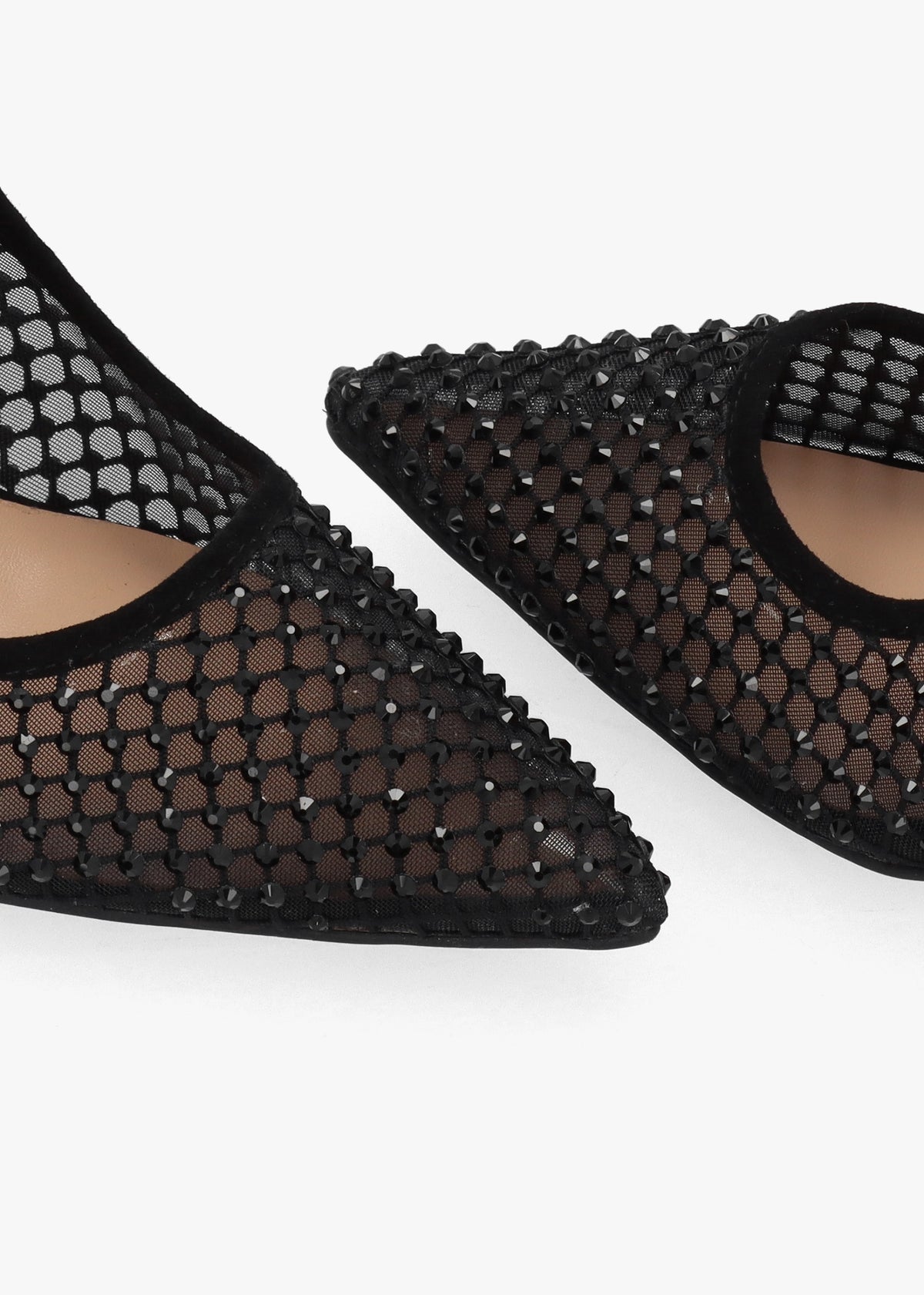 Alma Black Crystal Mesh Heeled Court Shoes