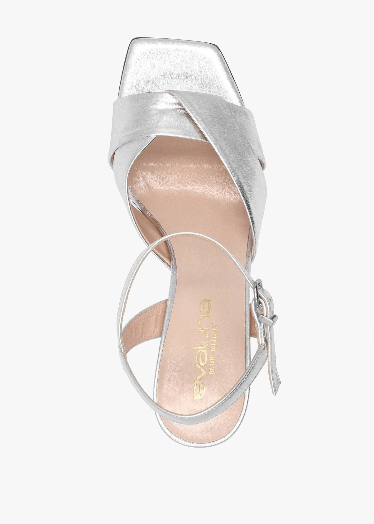 Silver Leather Cross Strap Heeled Sandals