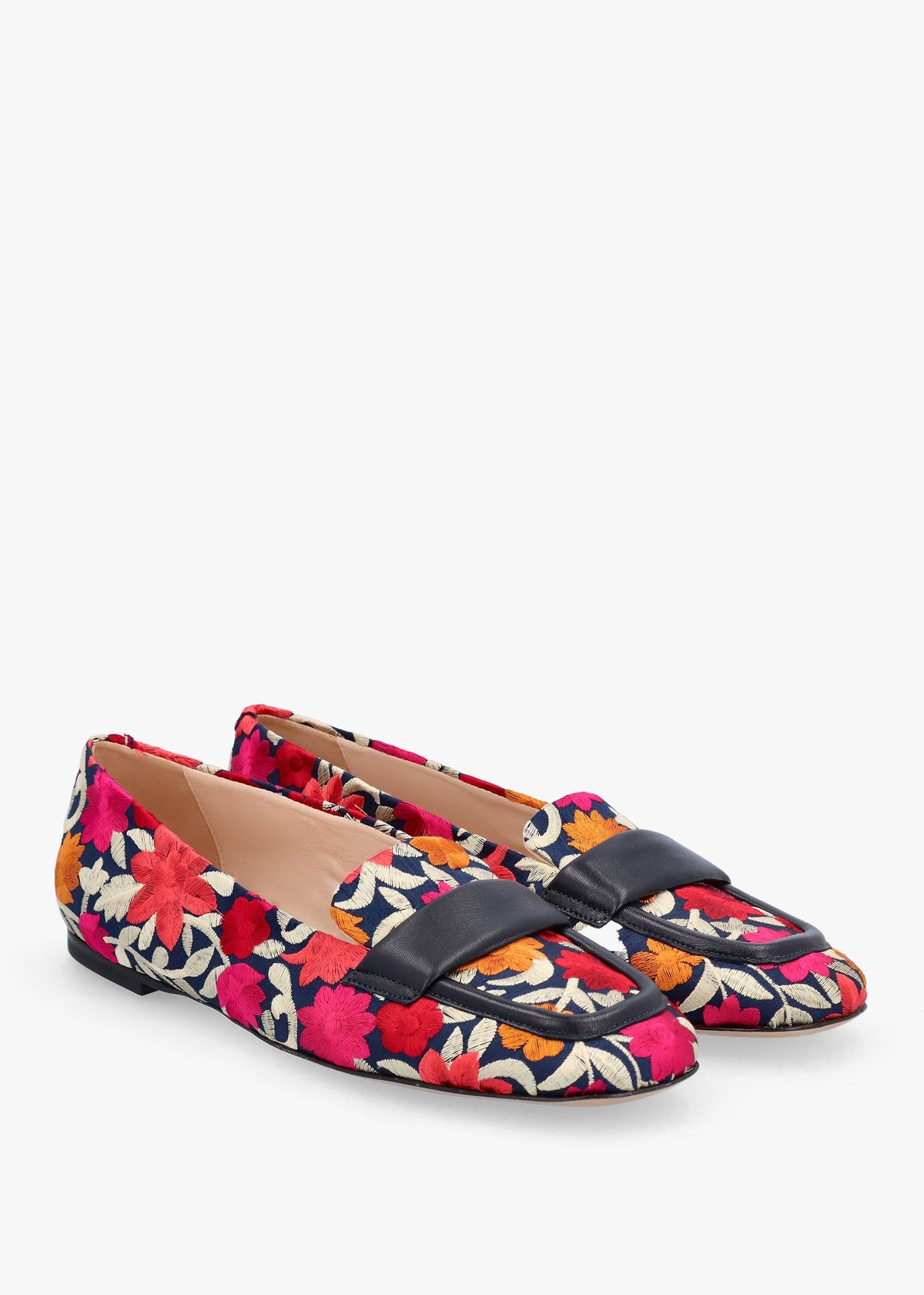 Multicoloured Floral Embroidered Loafers