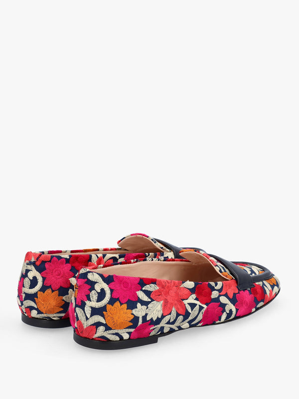 Multicoloured Floral Embroidered Loafers