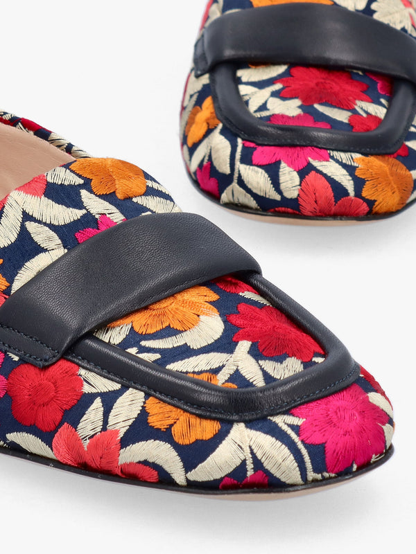 Multicoloured Floral Embroidered Loafers