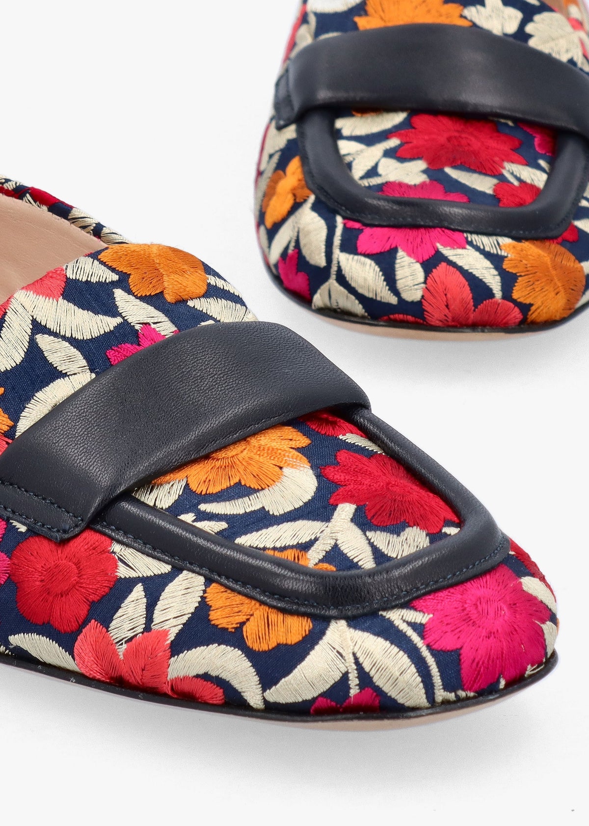Multicoloured Floral Embroidered Loafers