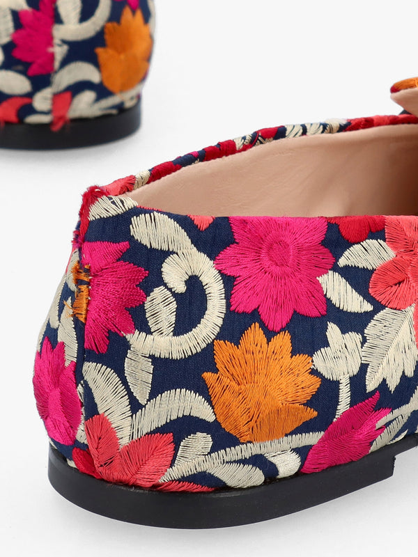 Multicoloured Floral Embroidered Loafers