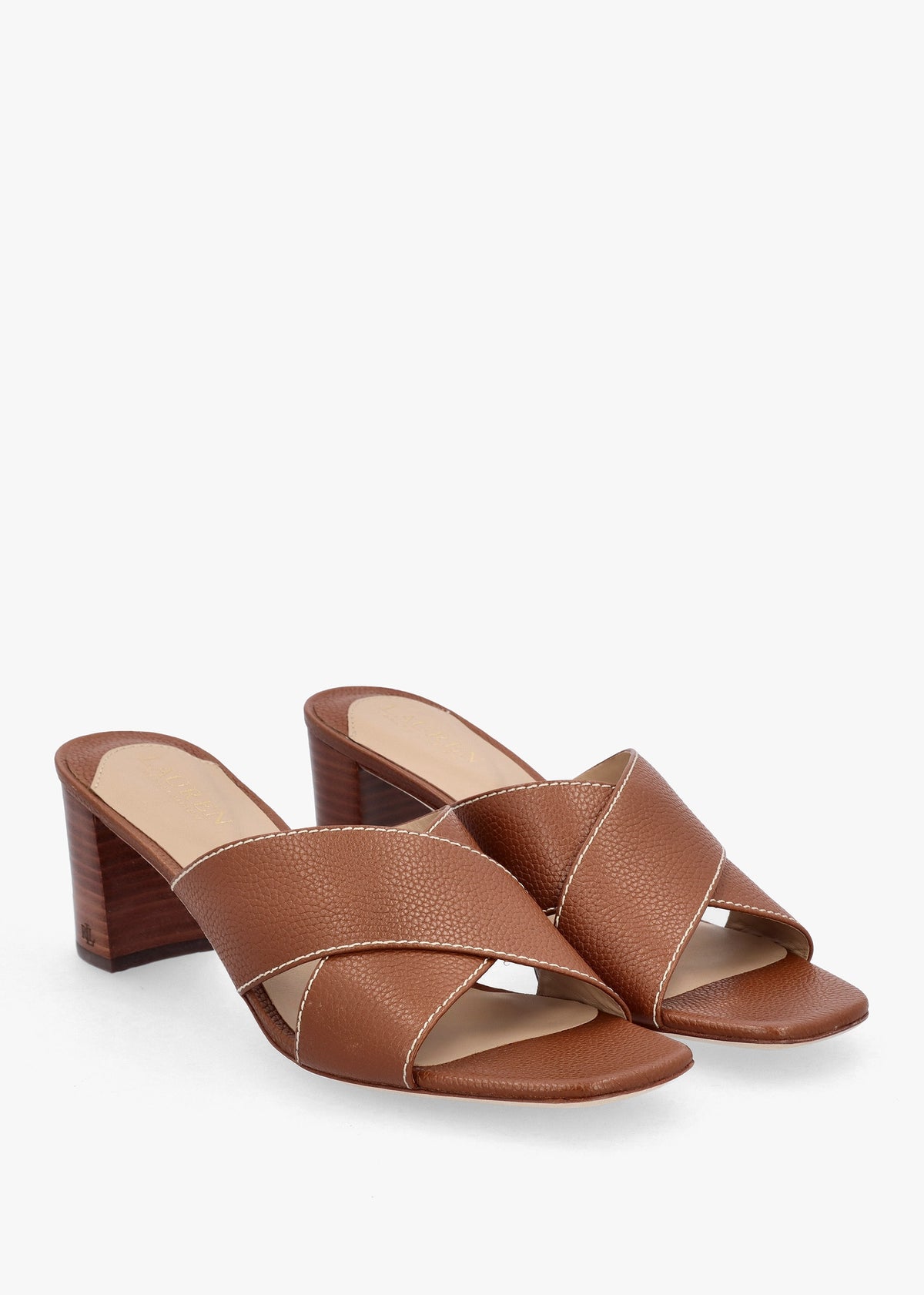 Freddi Polo Tan Leather Cross Strap Heeled Mules