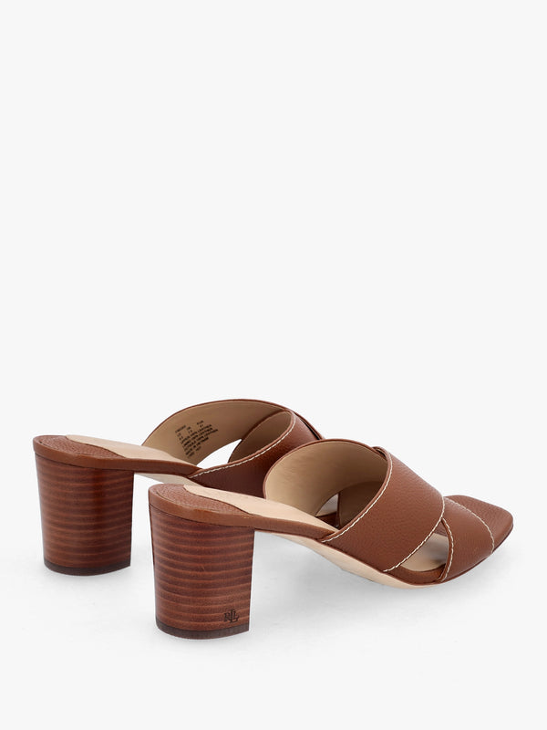 Freddi Polo Tan Leather Cross Strap Heeled Mules