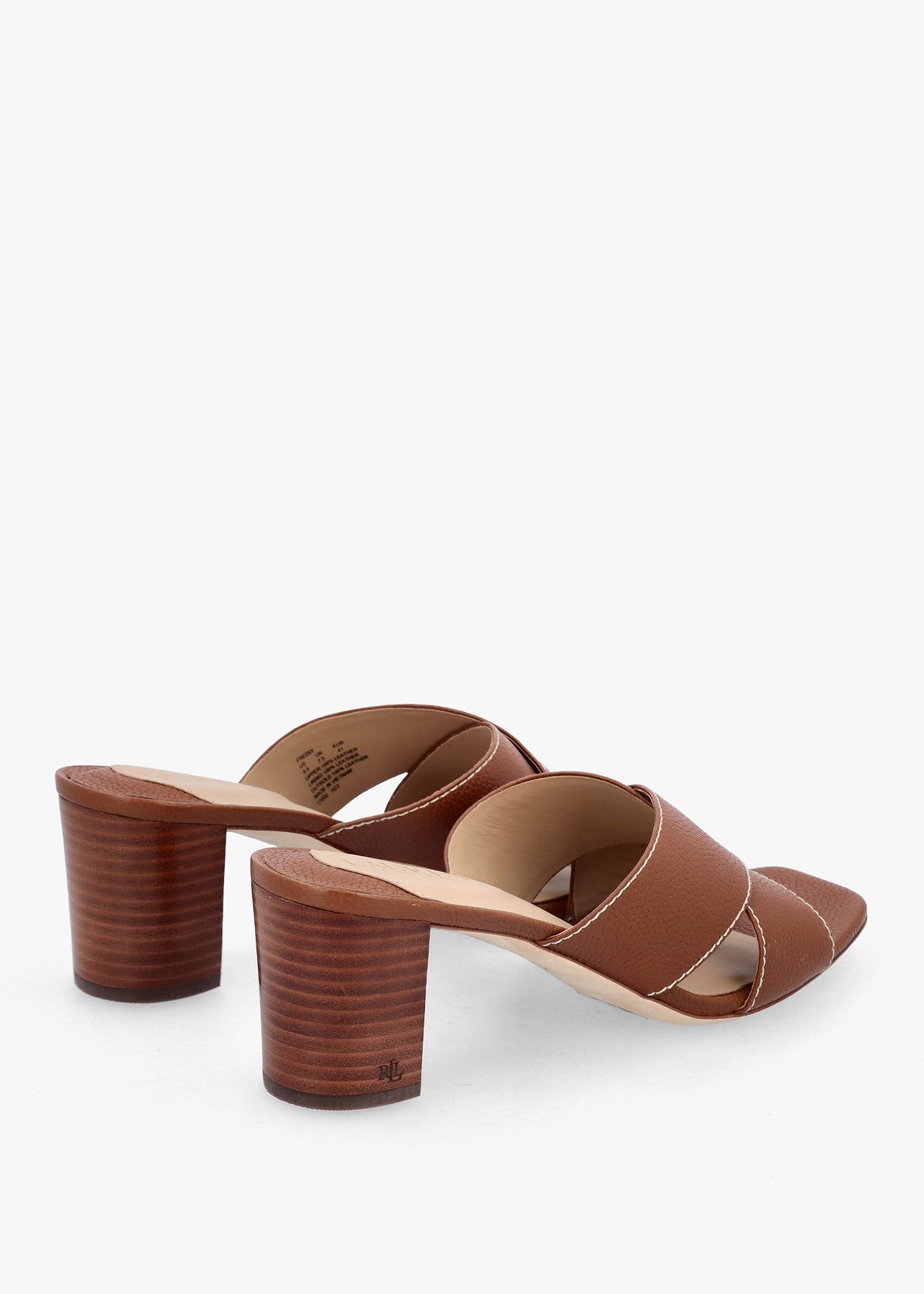 Freddi Polo Tan Leather Cross Strap Heeled Mules