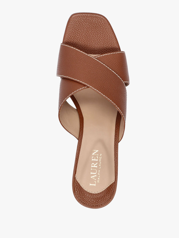 Freddi Polo Tan Leather Cross Strap Heeled Mules