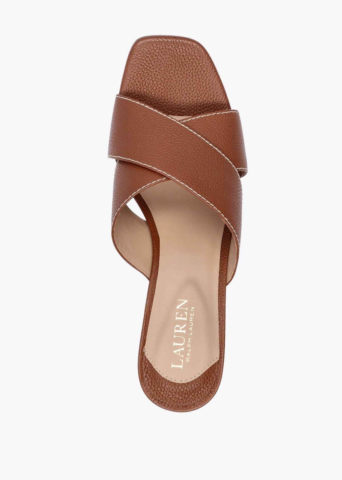 Freddi Polo Tan Leather Cross Strap Heeled Mules