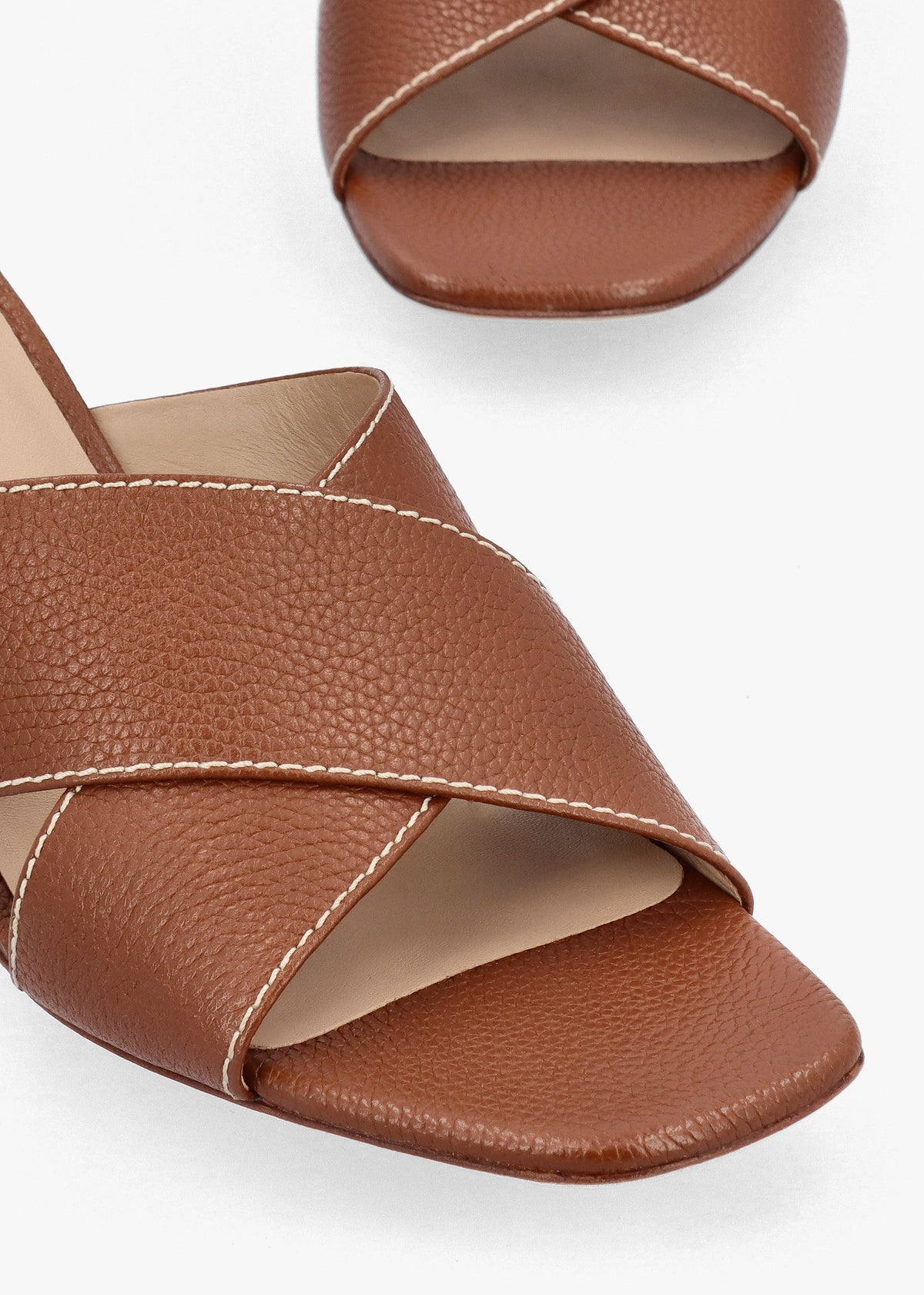 Freddi Polo Tan Leather Cross Strap Heeled Mules
