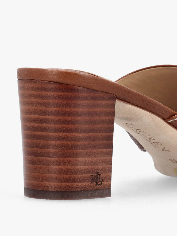 Freddi Polo Tan Leather Cross Strap Heeled Mules