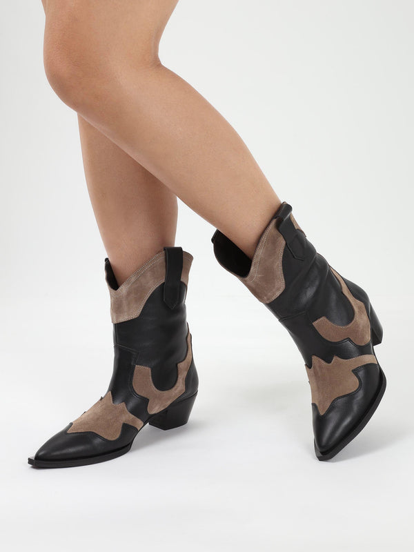 Bandana Black Leather Western Calf Boots