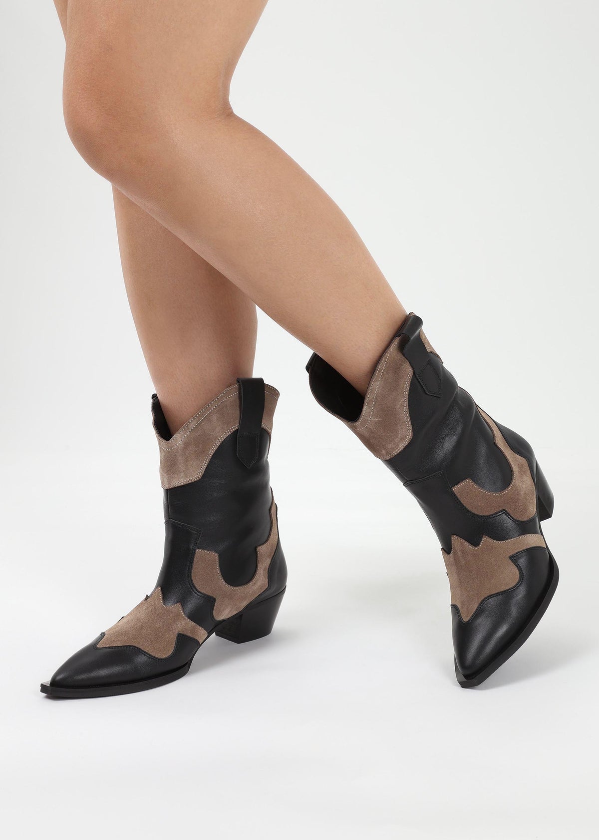 Bandana Black Leather Western Calf Boots