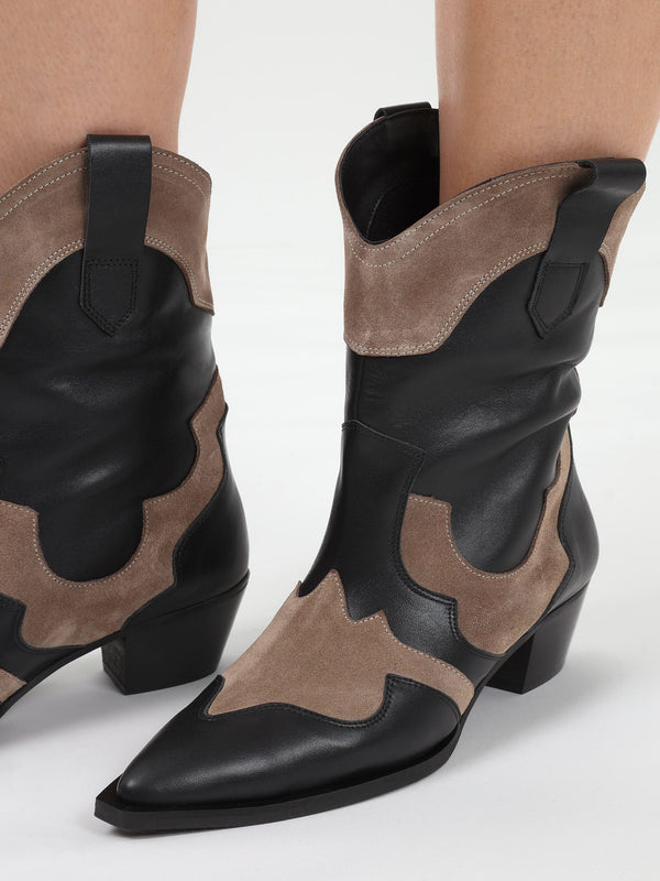 Bandana Black Leather Western Calf Boots