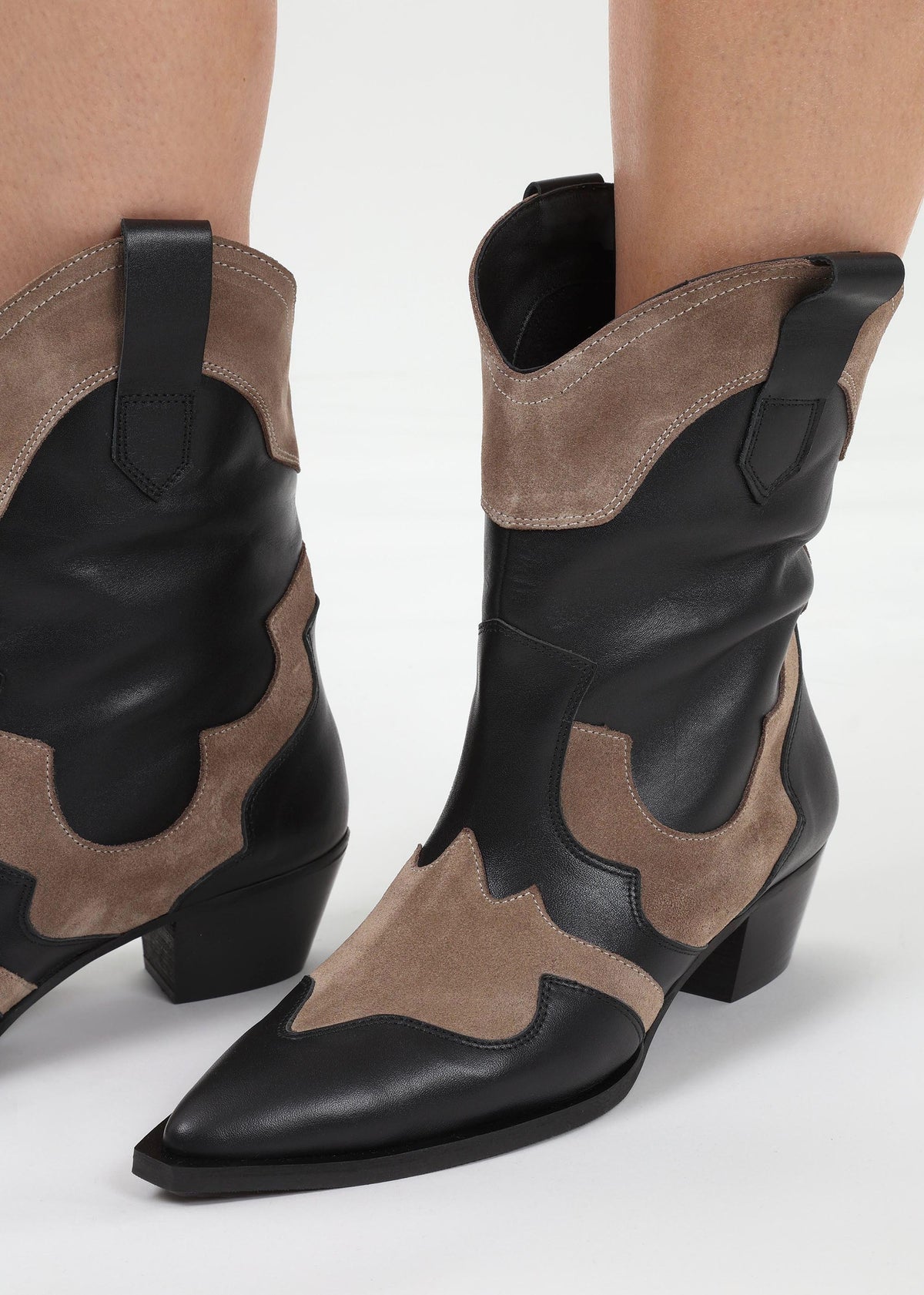 Bandana Black Leather Western Calf Boots