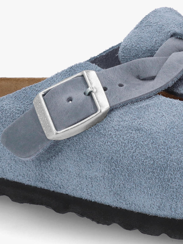 Boston Braided Elemental Blue Suede Leather Clogs