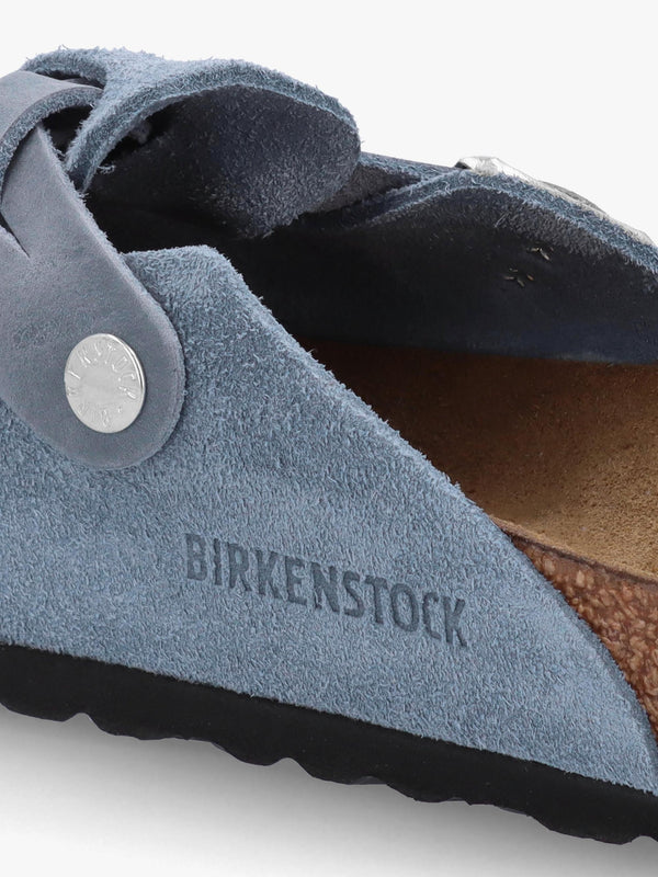 Boston Braided Elemental Blue Suede Leather Clogs