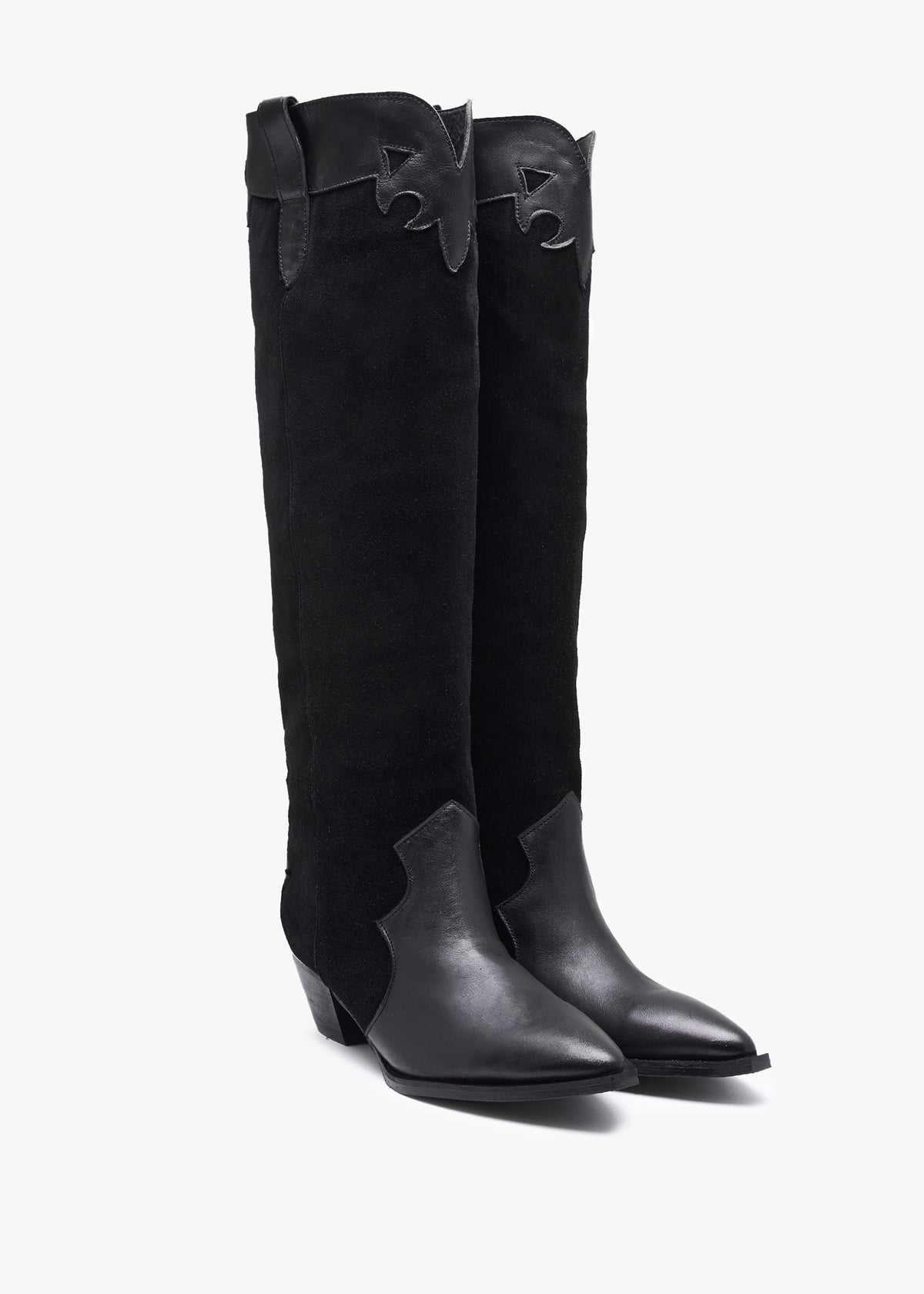 Bandana Black Suede & Leather Western Knee Boots