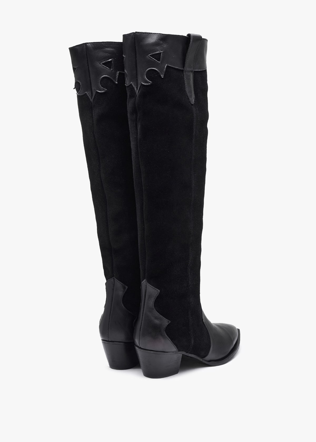 Bandana Black Suede & Leather Western Knee Boots