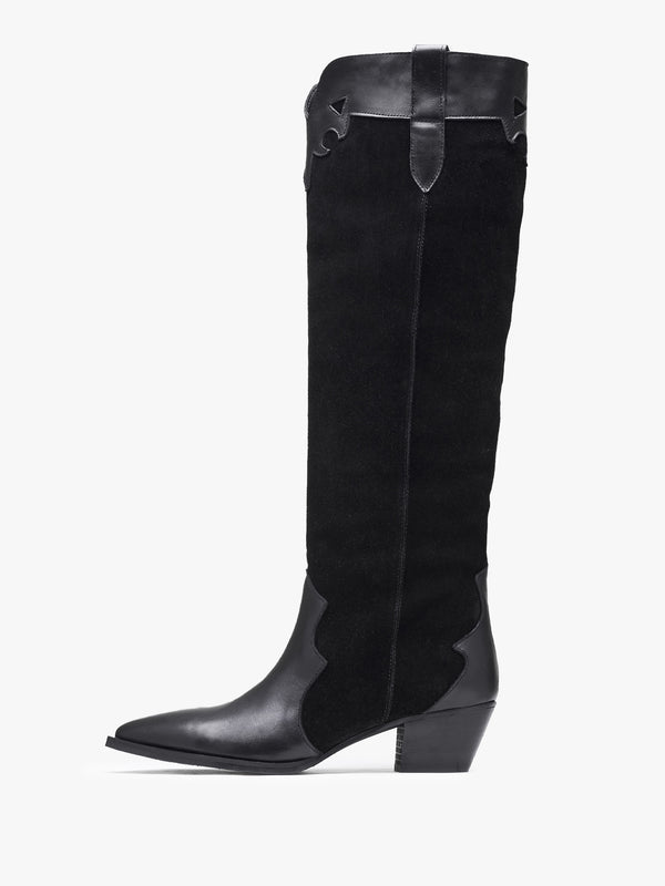 Bandana Black Suede & Leather Western Knee Boots