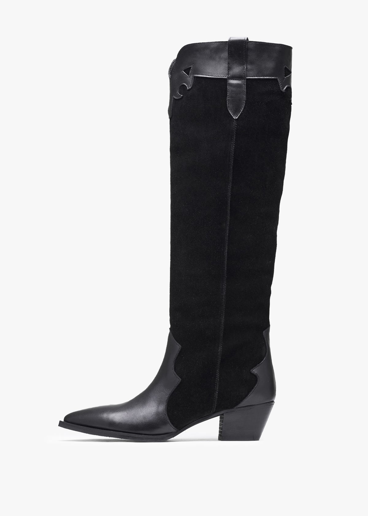 Bandana Black Suede & Leather Western Knee Boots