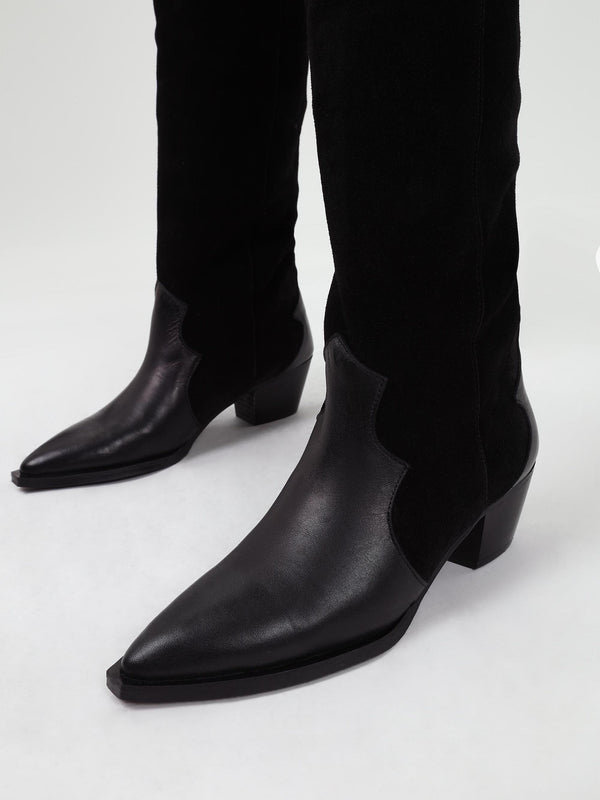 Bandana Black Suede & Leather Western Knee Boots