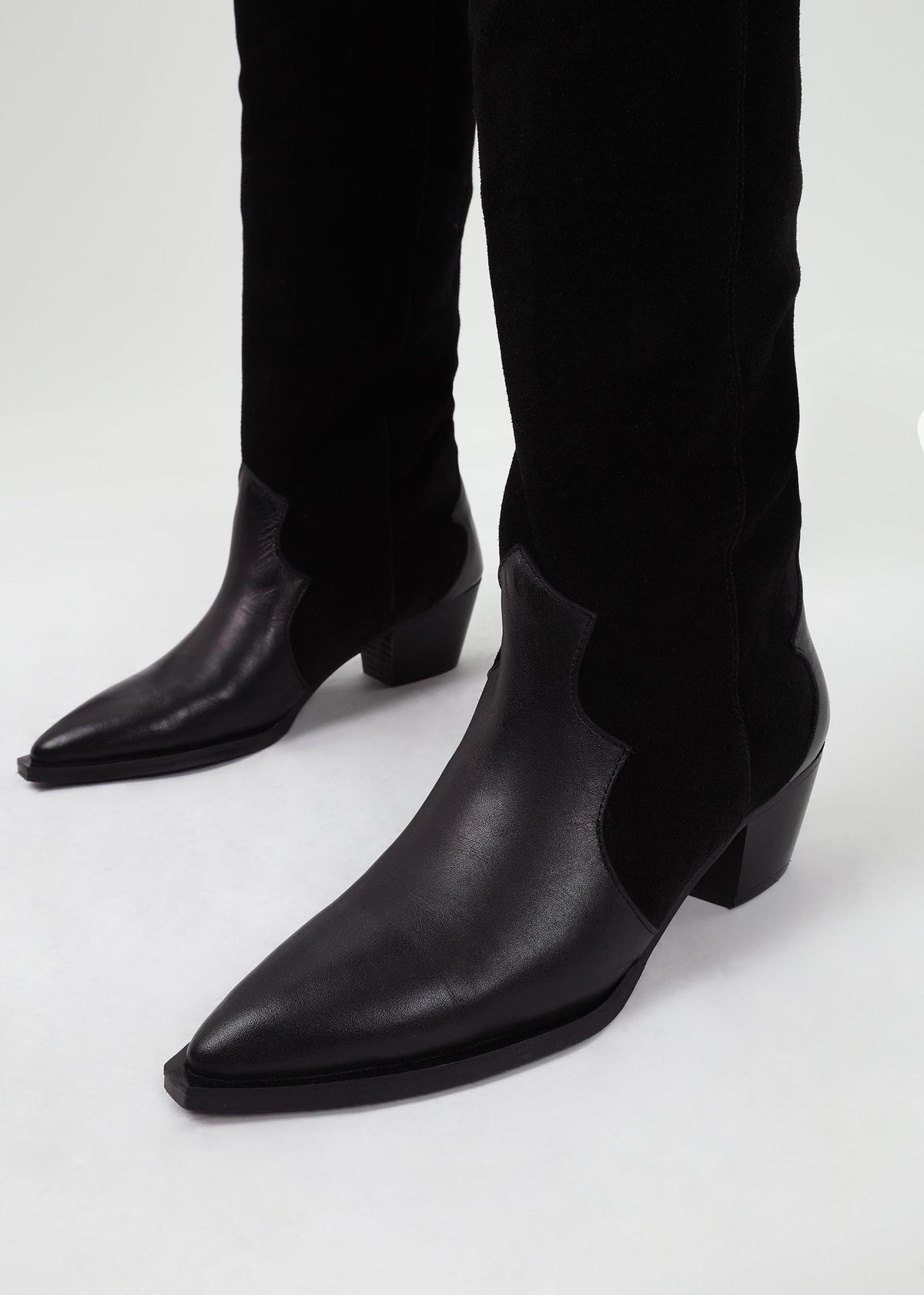 Bandana Black Suede & Leather Western Knee Boots
