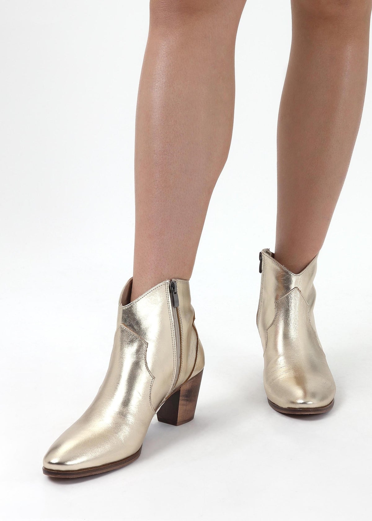 Barara Gold Leather Western Ankle Boots