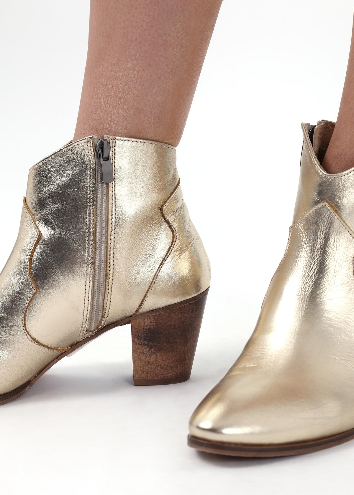 Barara Gold Leather Western Ankle Boots