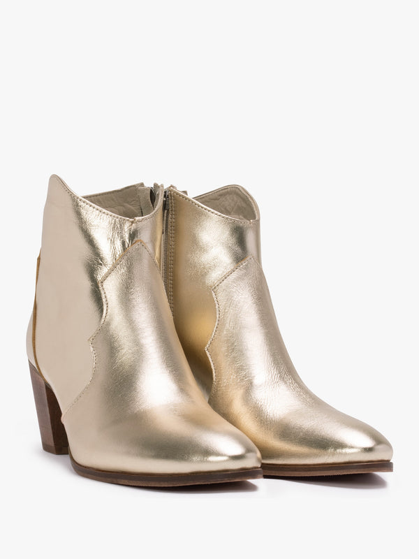 Barara Gold Leather Western Ankle Boots