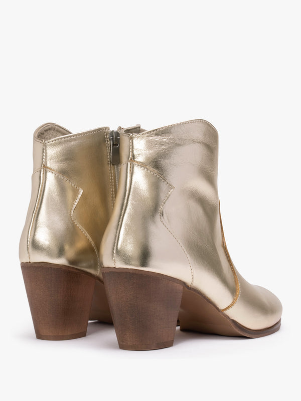 Barara Gold Leather Western Ankle Boots
