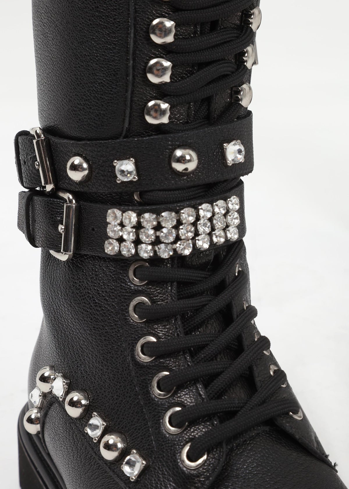 Ella Black Leather Embellished Tall Ankle Boots