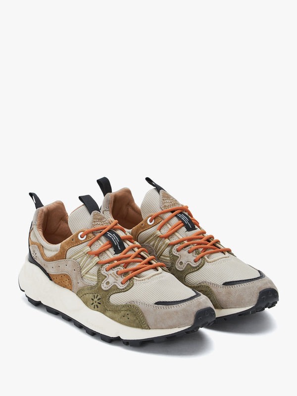 Men’s Yamano 3 Beige-Army Green Suede & Mesh Trainers