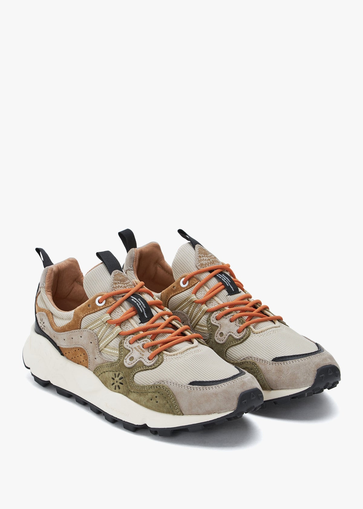 Men’s Yamano 3 Beige-Army Green Suede & Mesh Trainers
