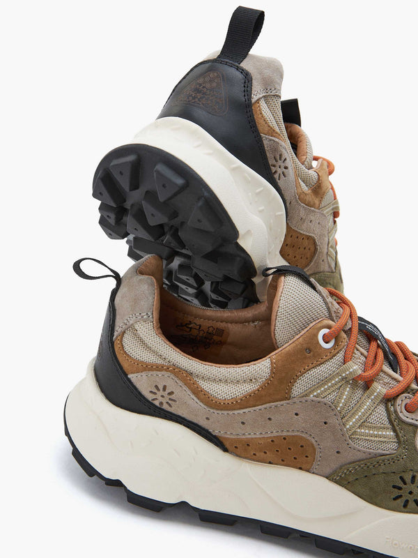 Men’s Yamano 3 Beige-Army Green Suede & Mesh Trainers