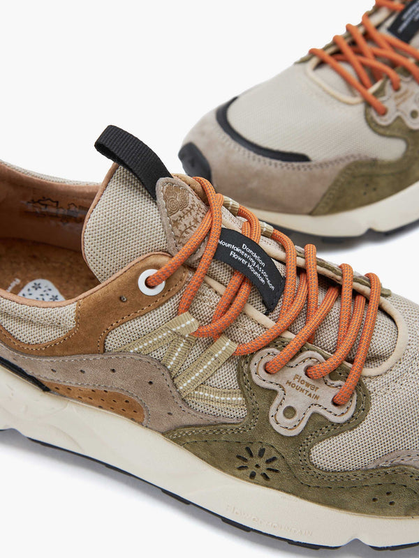 Men’s Yamano 3 Beige-Army Green Suede & Mesh Trainers