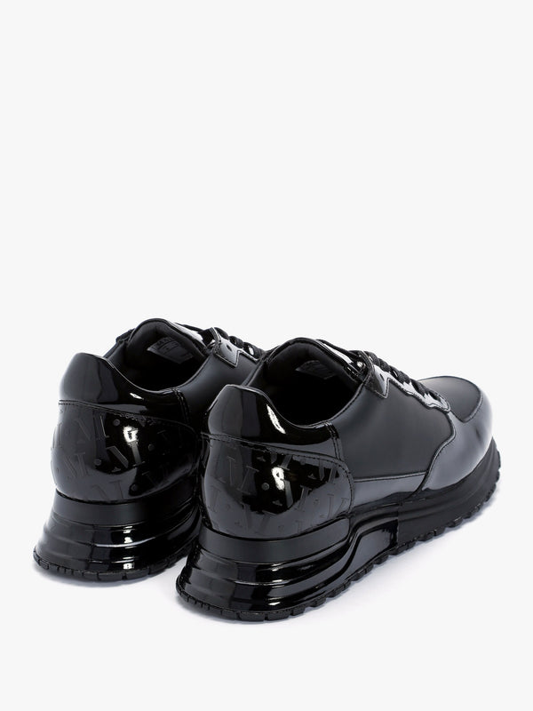 Popham Triple Black Patent Trainers