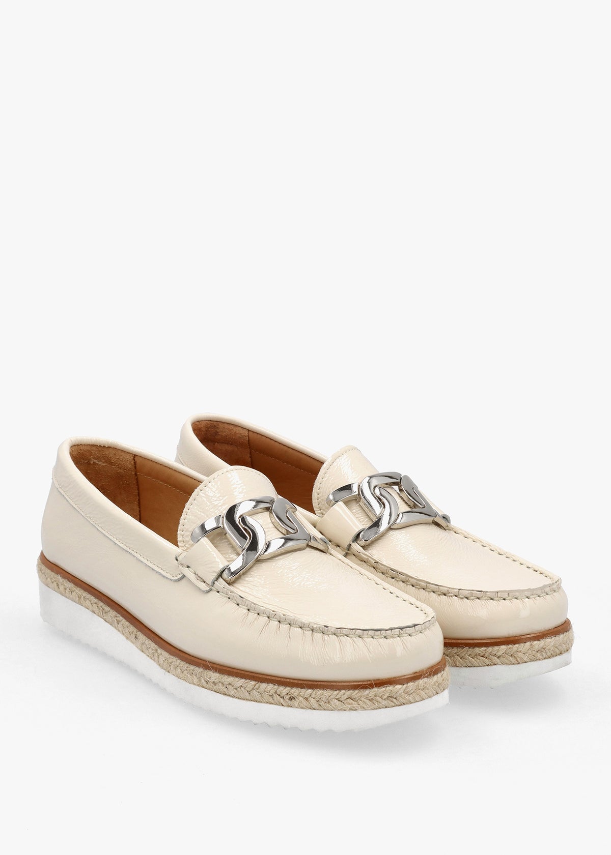 Peonie Beige Patent Leather Loafers