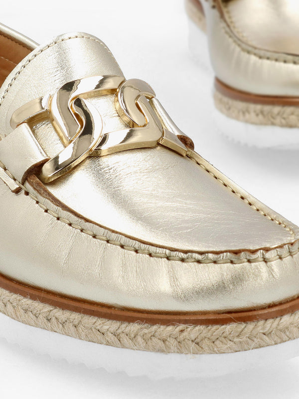 Peonie Gold Leather Loafers